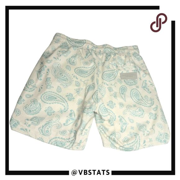 Maison Article Men's Paisley Lined Drawstring‎ Athletic Shorts Blue White Large - Picture 2 of 11